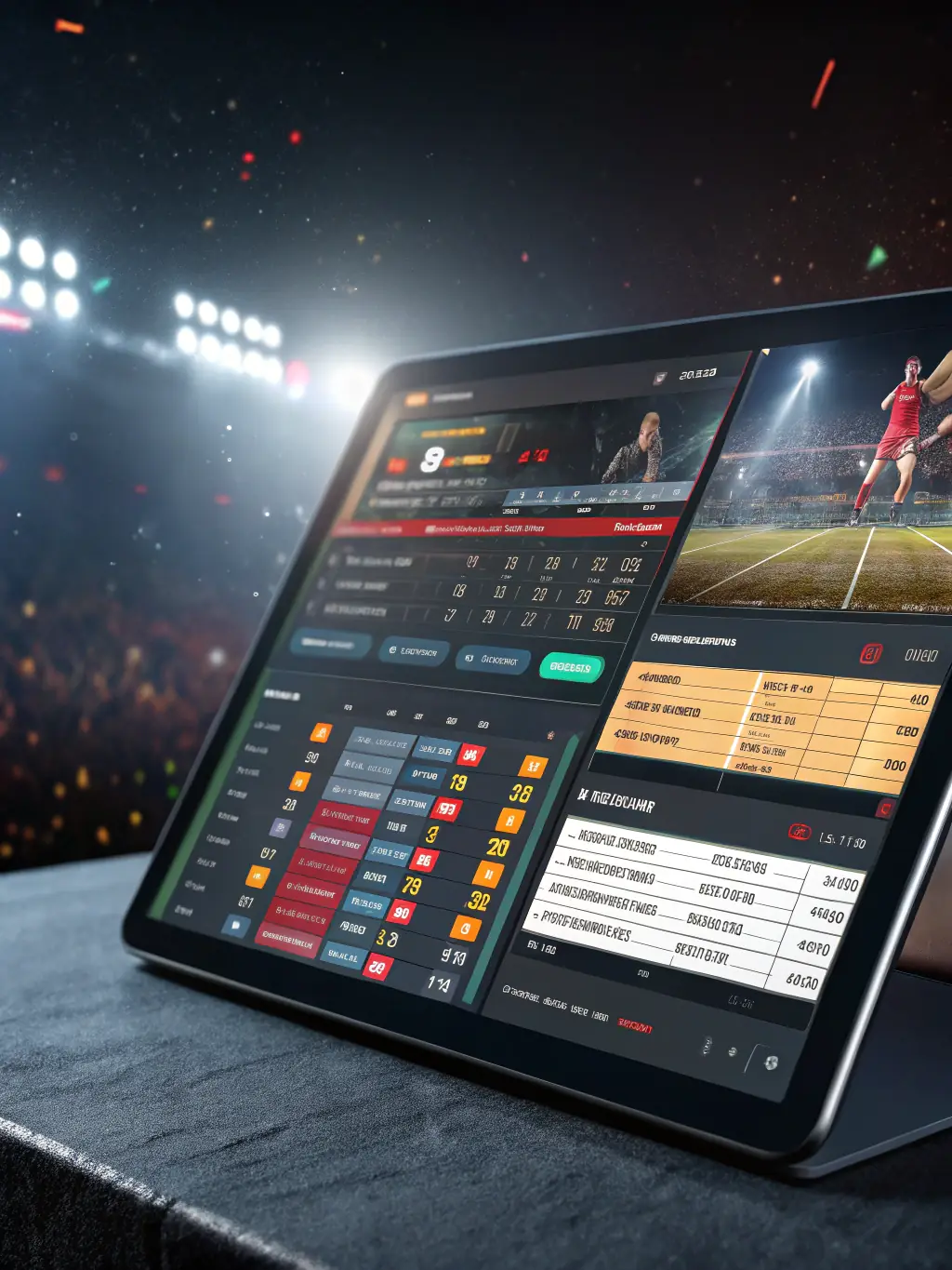 A futuristic graphic depicting innovative betting features within the Pin8 platform, such as live betting options, virtual sports, and interactive interfaces.